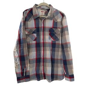Levis Mens XXL Plaid Button-Up Shirt In Red/Blue/Beige Western Preppy Cowboy
